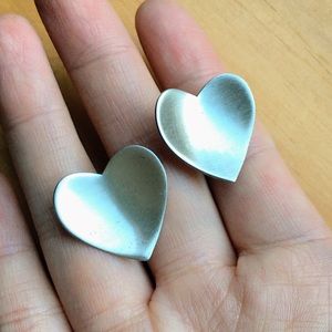 Vintage ORB Sterling Silver Otto Robert Bade Signed Modern Heart Earrings